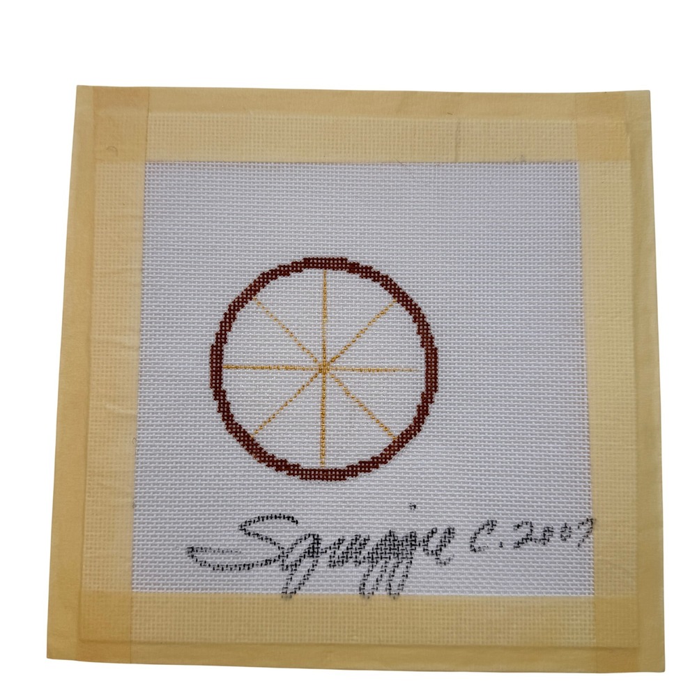 Squiggee Round Geometric Wheel Needlepoint Canvas Brown Gold Ornament 2007